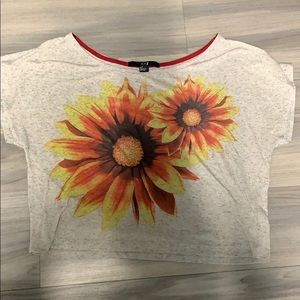 Grey crop top with sunflower on it